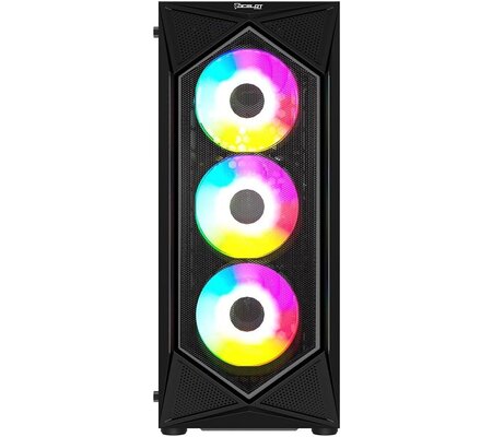 Gabinete Ocelot Gaming Polygon-E5 con Ventana, Midi-Tower, ATX/ITX/Micro ATX, USB 3.0/2.0, sin Fuente, 4 Ventiladores Instalados RGB, Negro