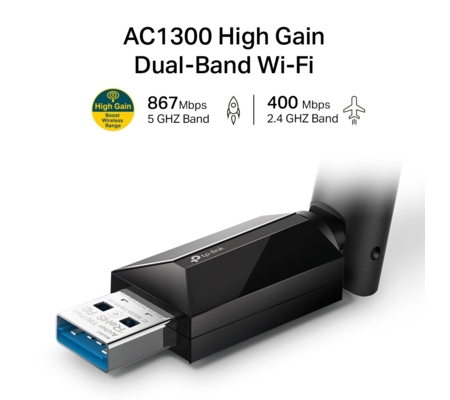 Tarjeta de Red/TP-Link/Archer T3U Plus/USB/Banda Dual/Ac1300/5Ghz 867Mbps/2.4Ghz 400Mbps 