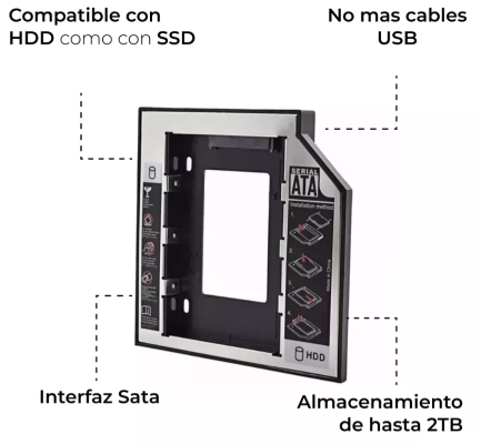 CADDY ADAPTADOR PARA SEGUNDO DISCO DURO SSD 12.7 MM