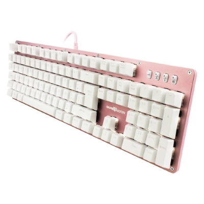 Teclado Gamer Game Factor KBG400-PK, Teclado Mecánico, Switch KRED Red, Alámbrico, Rosa, (Español)