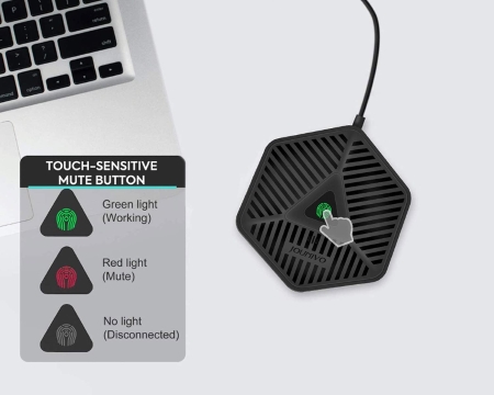 JOUNIVO Micrófono USB de conferencia, micrófono de computadora omnidireccional de 360° con botón de silencio para videoconferencia, grabación