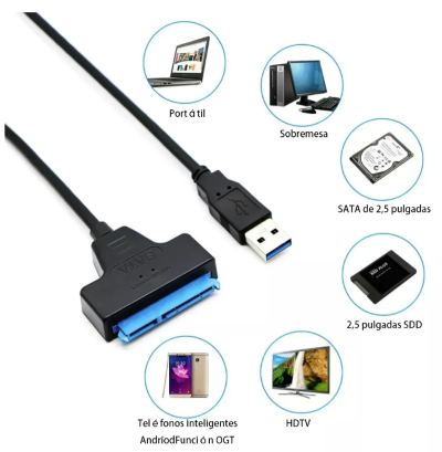 Usb 3.0 A Sata Cable Adaptador Para Disco Duro Ssd Hdd 2,5 Color Negro