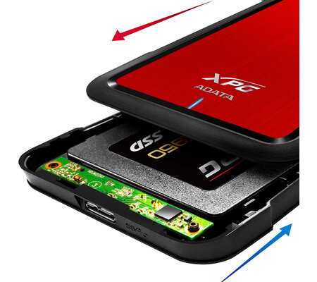 Adata Gabinete de Disco Duro EX500, 2.5'', SATA III, USB 3.1, Negro/Rojo