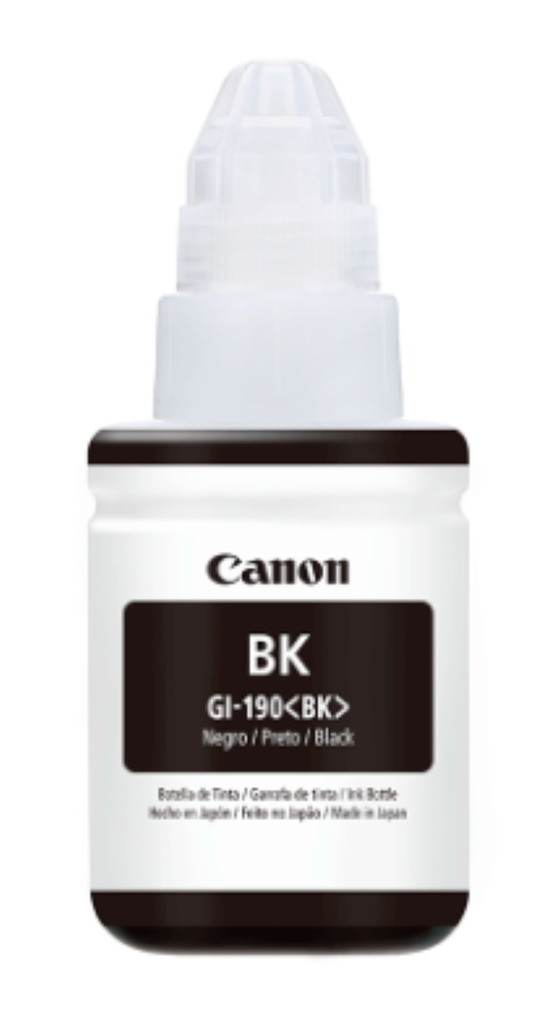 Botella de Tinta Canon Gi-190 Bk Negra, Rendimiento 6, 000 Páginas, Compatible G1100, G2100, G3100, G4100