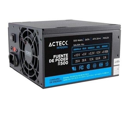 Fuente de Poder Acteck Blazar R-500, 20+4 pin ATX, 500W, Negro