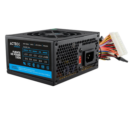 Fuente de Poder Acteck S 500, 20+4 pin, 80mm, 500W, Negro, para Gabinetes Slim
