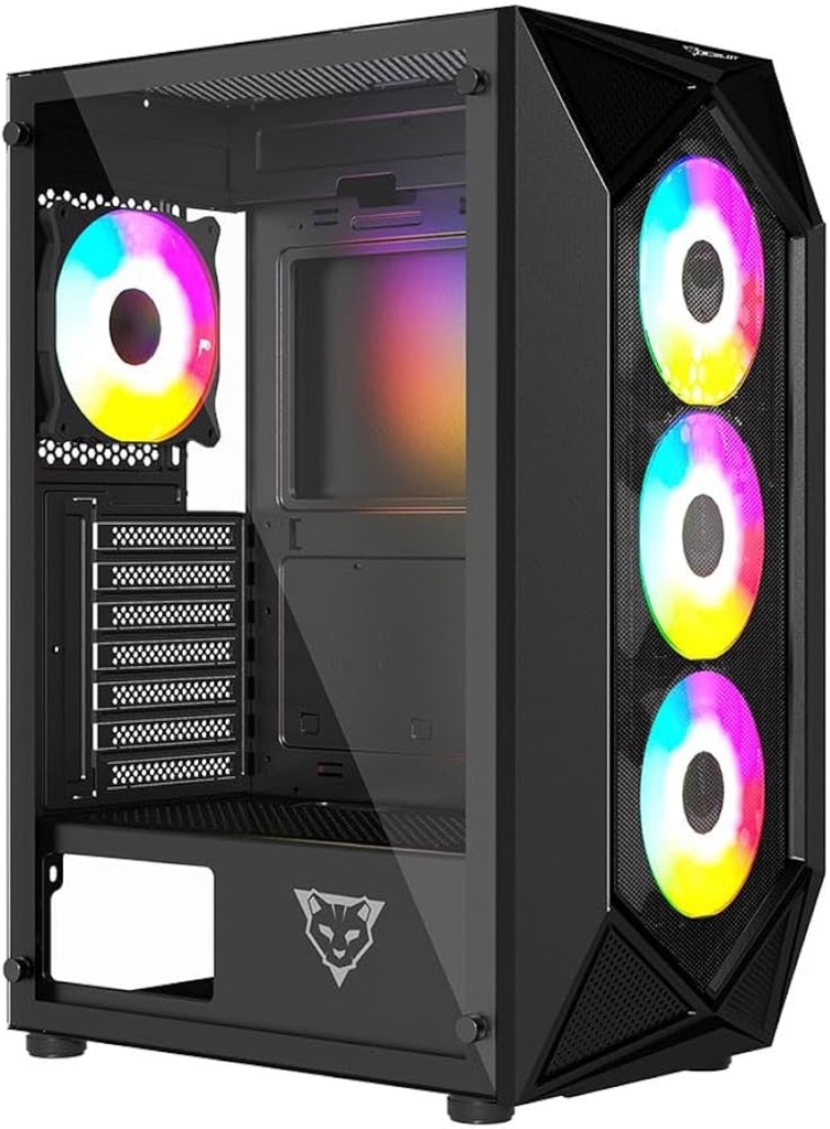 Gabinete Ocelot Gaming Polygon-E5 con Ventana, Midi-Tower, ATX/ITX/Micro ATX, USB 3.0/2.0, sin Fuente, 4 Ventiladores Instalados RGB, Negro
