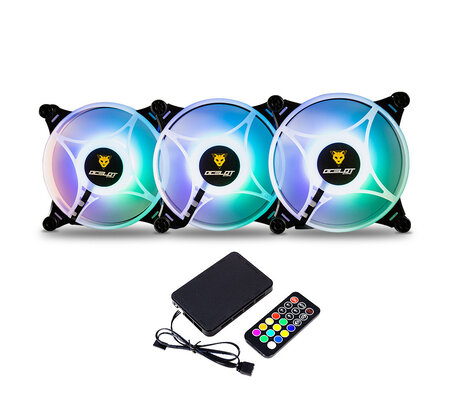 Ventilador Ocelot Gaming OFKIT-2 ARGB, 120mm, 1200RPM, Negro, 3 Piezas - incluye Controlador