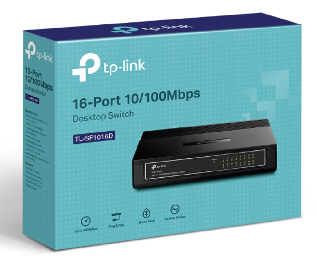 Switch/TP-Link/Tl-Sf1016D/16 Puertos RJ45 10/100 Mbps/No Administrable/para Escritorio