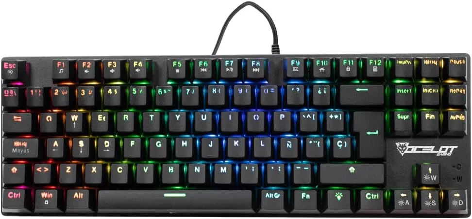 Teclado Gamer Ocelot Gaming OK-TKL2 RGB TKL, Teclado Mecánico, Switch Red, Alámbrico, Negro (Español)