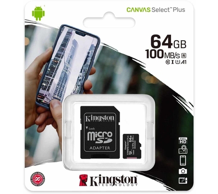 Memoria Flash Kingston Canvas Select Plus, 64GB Micro SDXC UHS-I Clase 10, con Adaptador
