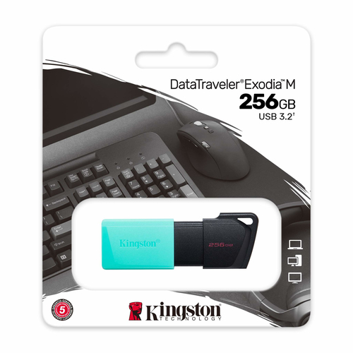Memoria USB Kingston DataTraveler Exodia M, 256GB, USB A, Negro/Turquesa