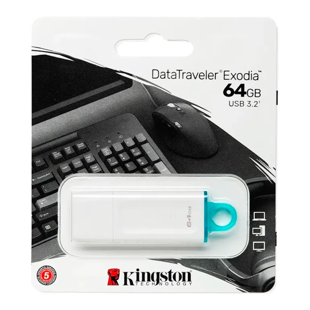 Memoria USB Kingston DataTraveler Exodia, 64GB, USB 3.2, Blanco