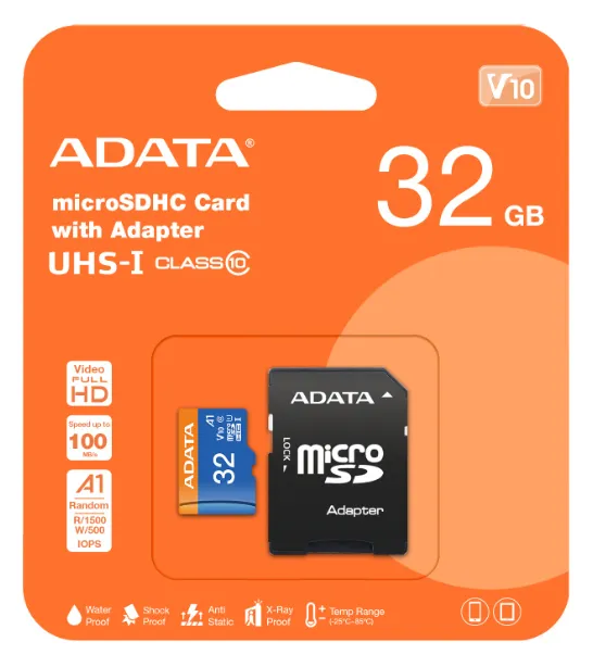 Memoria Flash Adata AUSDH32GUICL10A1-RA1, 32GB MicroSDHC UHS-I Clase 10, con Adaptador