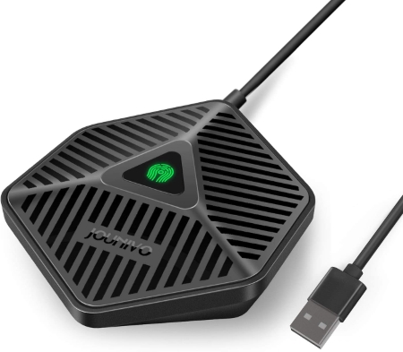 JOUNIVO Micrófono USB de conferencia, micrófono de computadora omnidireccional de 360° con botón de silencio para videoconferencia, grabación