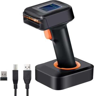 Tera Pro Escáner de código de barras inalámbrico 1D, 2D QR con pantalla de visualización Indicador de nivel de batería Visualización de tiempo Funciona con Bluetooth con base de carga para almacén Supermercado Biblioteca HW0006 Pro