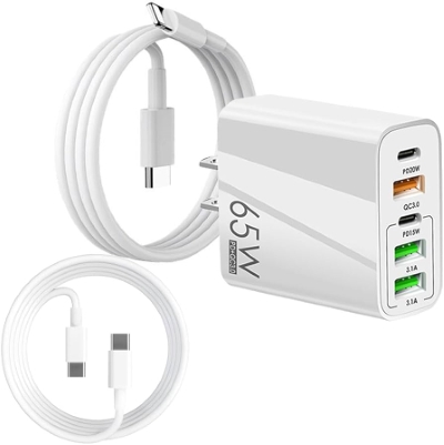 Cargador Tipo C con Cable 1m, 65W Cargador USB C PD20w+PD15w 5 en 2 Cargador Carga Rapida, (PD20w+PD15w)