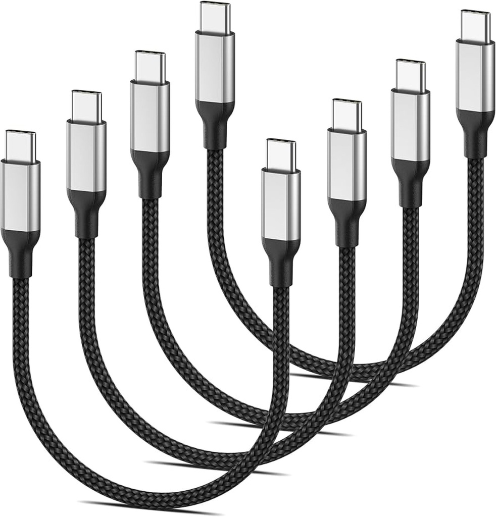 Cable USB C a USB C, paquete de 4, cable cargador USB C corto de 60W (3A), carga rápida tipo C de 0,5 pies