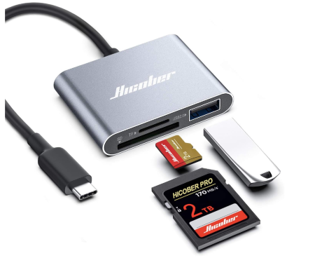 Hicober USB C a SD, lector de tarjetas de memoria micro SD, adaptador de lector de tarjetas tipo C a SD, capacidad de 2 TB