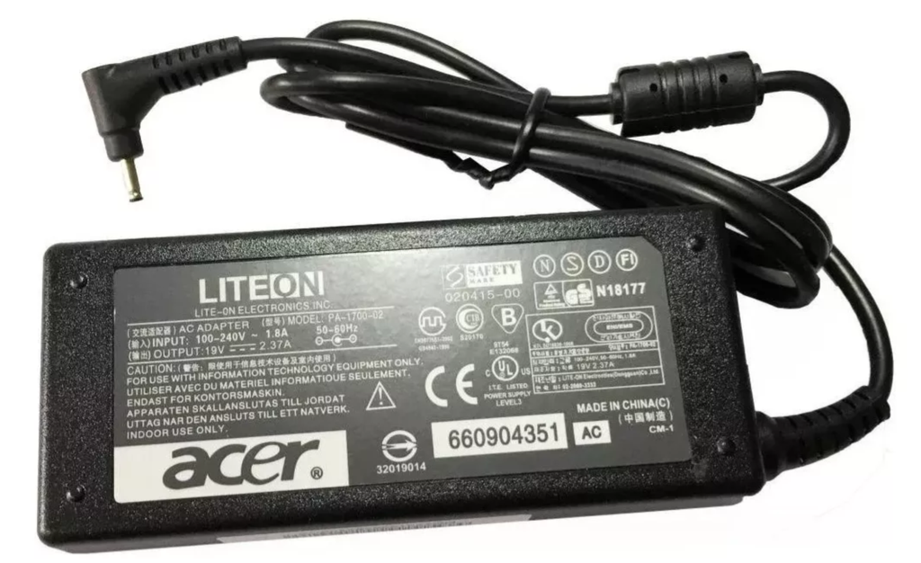 Cargador PA-1700-02 Original para Laptop Acer 9v 3.42a 65W punta 1.7mm x 5.5mm