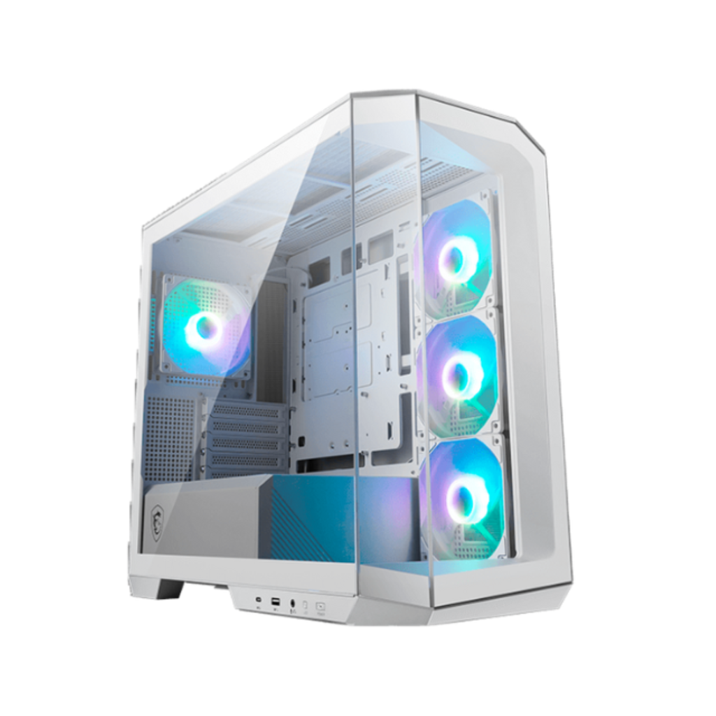 Gabinete msi (mag pano m100r pz white)blanco,vidrio templado,4*ventilador argb,micro atx,sin fuente