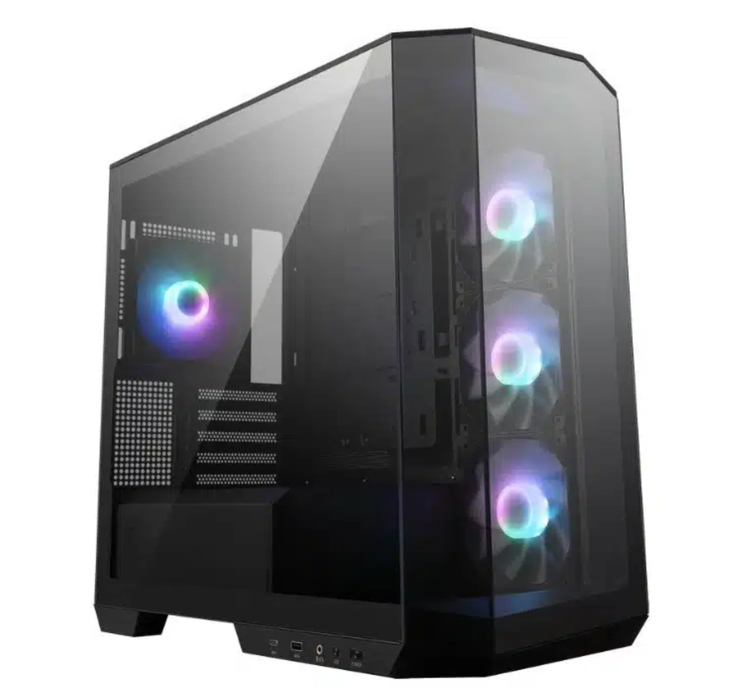 Gabinete msi (mag pano m100r pz) negro, vidrio templado, 4*ventilador argb, micro atx, sin fuente