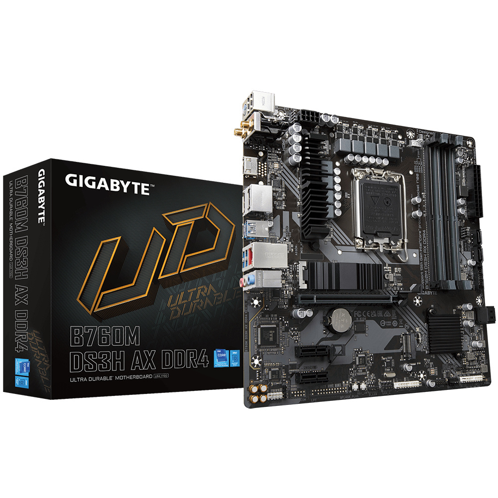 Motherboard gigabyte (B760M DS3H AX DDR4) socket1700 12a/13a,ddr4 128gb,x4 m.2,hdmi,m atx,wifi 6e