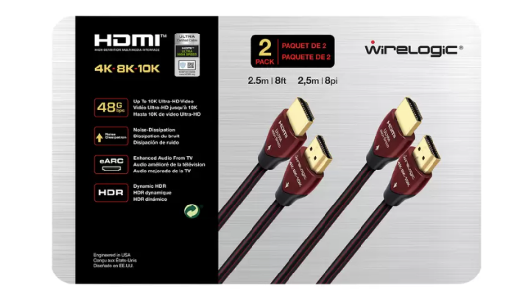 Cable HDMI Wirelogic 4k 8k 10K 2.5M (paquete de 2)