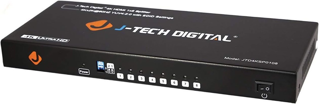 Divisor Digital J-Tech versión 1.3, Certificado de Color Intenso y Audio de Alta definición, 1X8 Ultra HD 4K