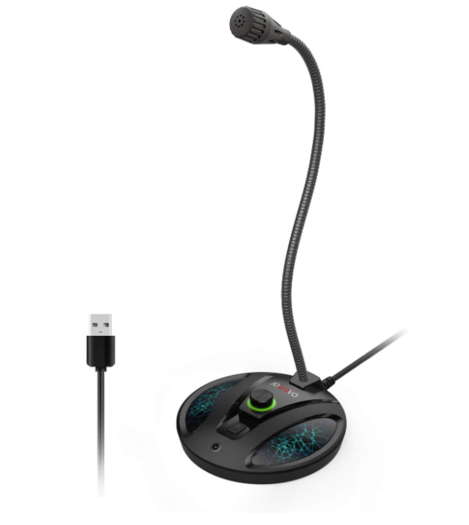 Micrófono JOUNIVO de grabación USB, micrófono cardioide de condensador de podcast de computadora con botón de silencio e indicador LED 