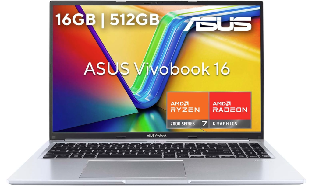 Laptop ASUS Vivobook, 16 pulgadas, Full HD, AMD Ryzen 7, 16GB RAM, 512GB SSD, Plata