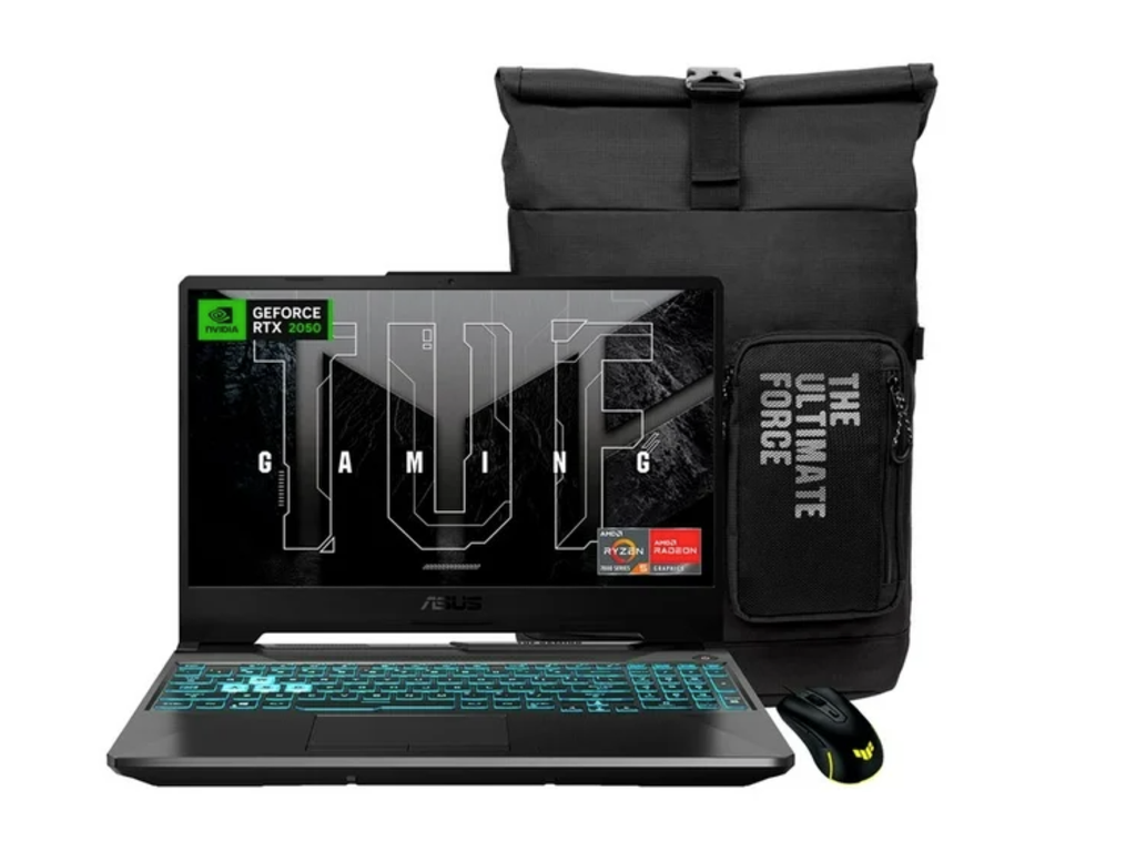 Laptop Gamer ASUS TUF Gaming A15 FA506NF 15.6" Full HD, AMD Ryzen 5 7535HS, 8GB, 512GB SSD, GeForce RTX 2050, Mochila Black, Mouse M5  Windows 11 Home, Español, Negro