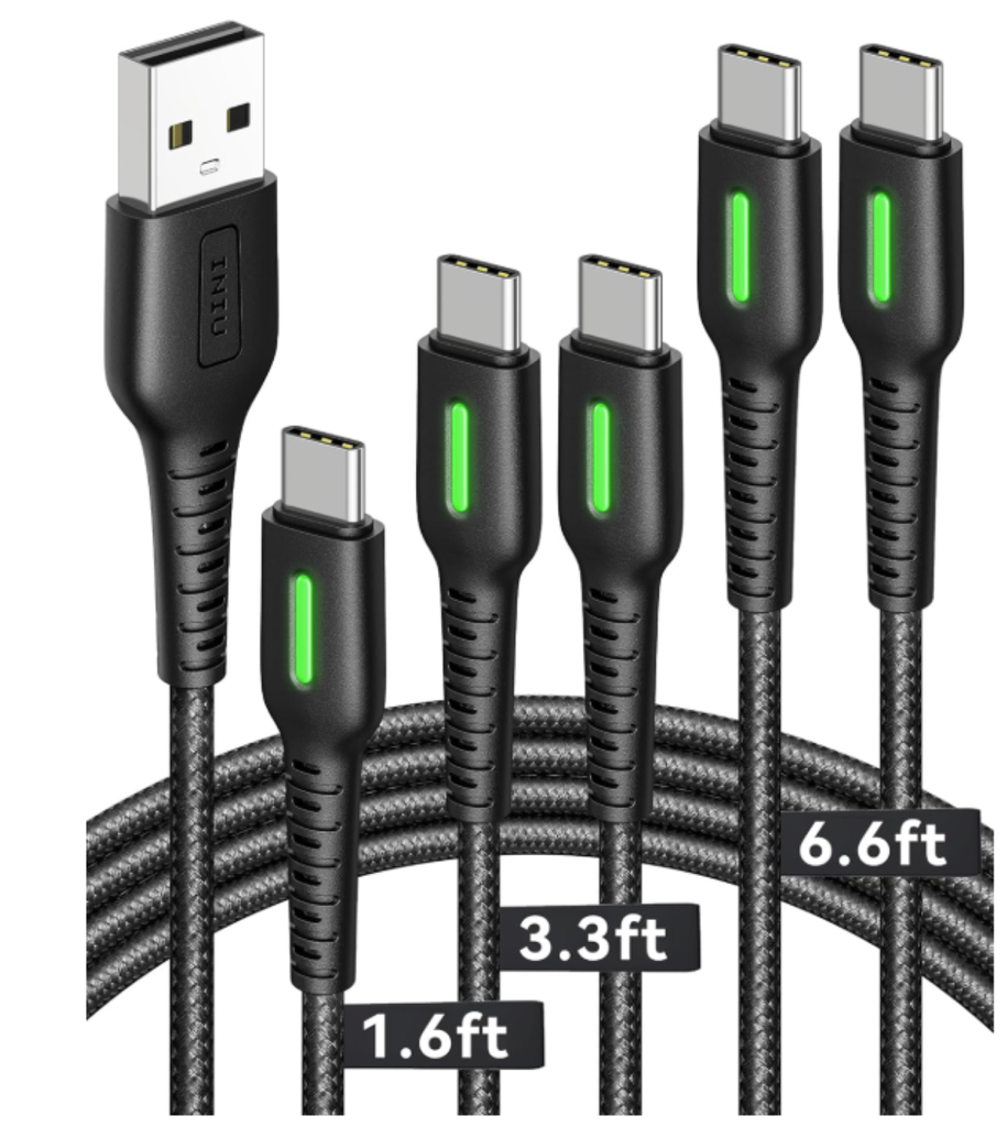 INIU Cable USB C, paquete de 5 [1.6/3.3/6.6 pies] 3.1A cable de carga rápida tipo C, cable de carga USB A a USB-C trenzado de nailon 