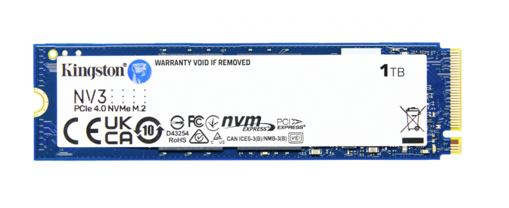 Unidad de estado solido Kingston interno SNV3S NV3 1TB M.2 2280 NVME PCIE GEN 4x4 Lect.6000 / Escrit.4000 MB / S PC / Laptop / Mini PC SNV3S / 1000G
