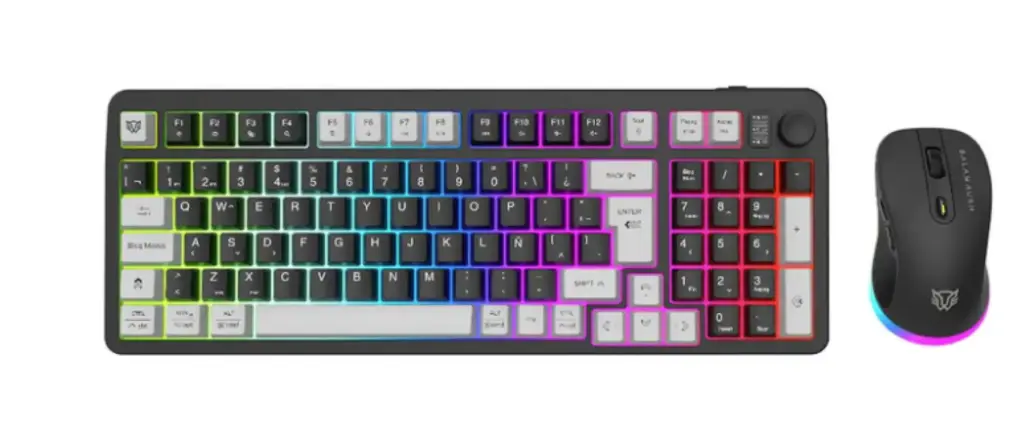 Kit Teclado y Mouse Gamer BALAM RUSH SQUAD CONQUEST PRO KG525 Inalambrico USB 2.4 GHz + BT 5.0 Tamaño 85% 7200dpi RGB Negro
